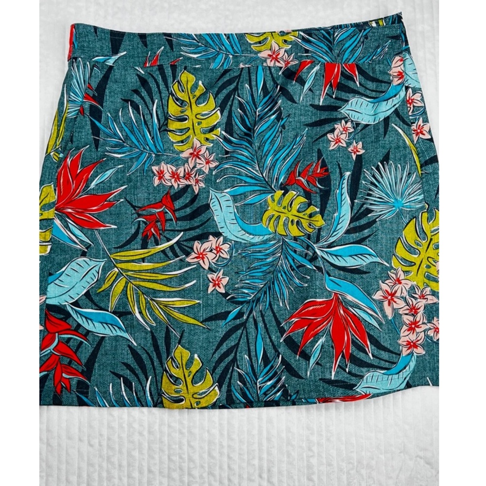 Rip Skirt Hawaii Tropical Floral Print Wrap Mini Skirt Green Pockets Beach SZ LG
